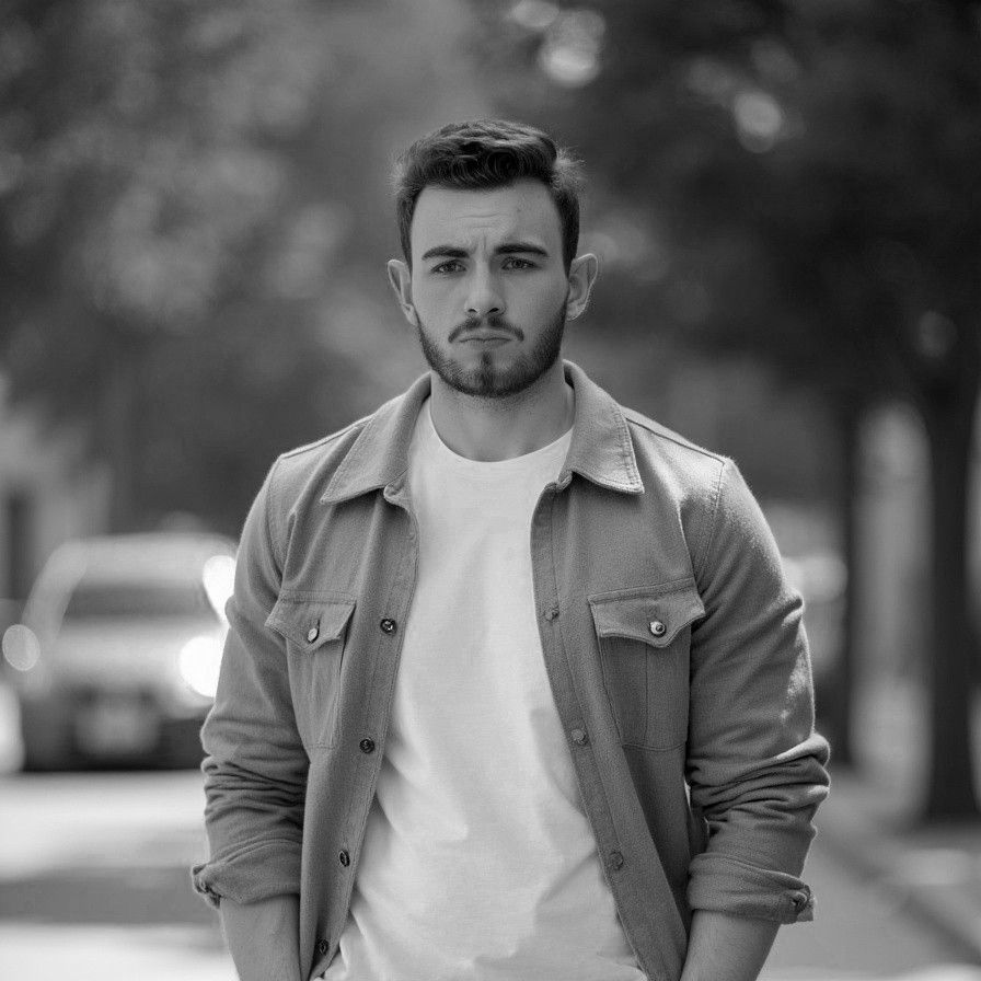 Black-and-white photo of Ethan Dunzer